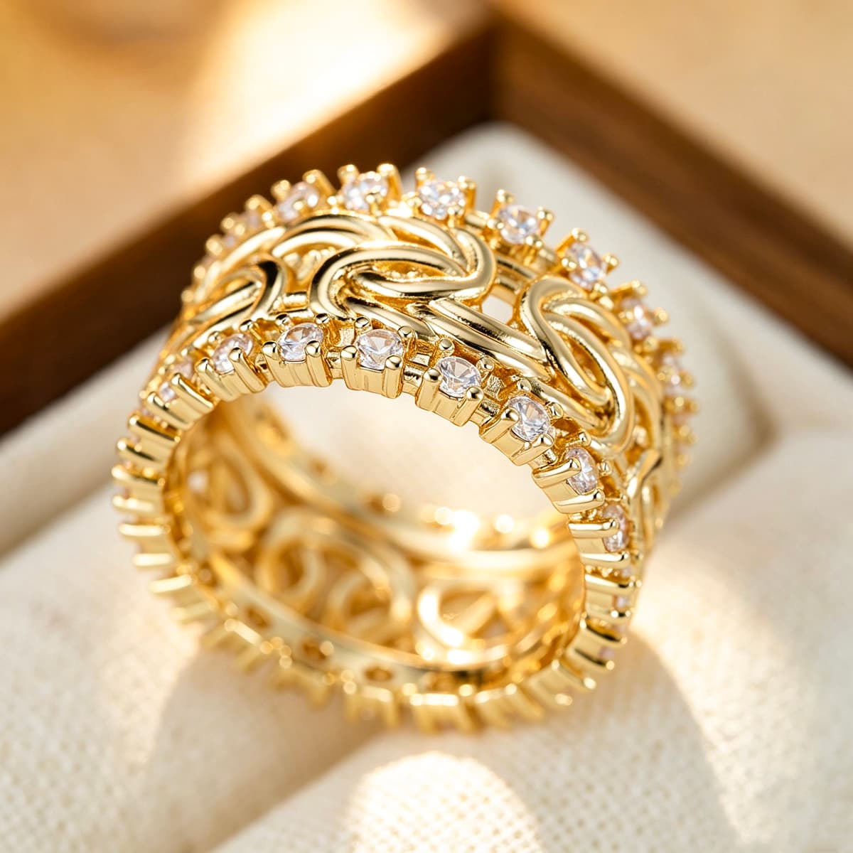 Plated Twisted Rope Chain Ring, Unisex